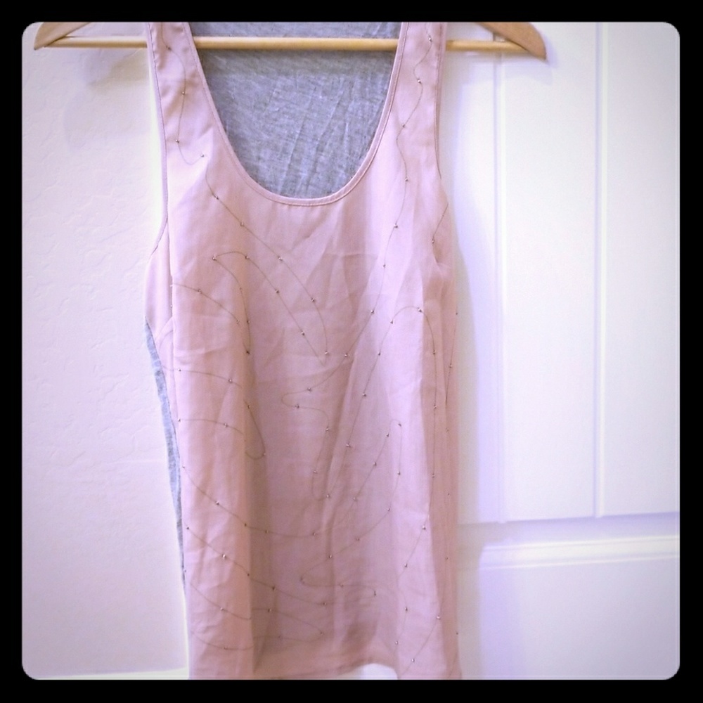 Pale pink tank top with Gray back.